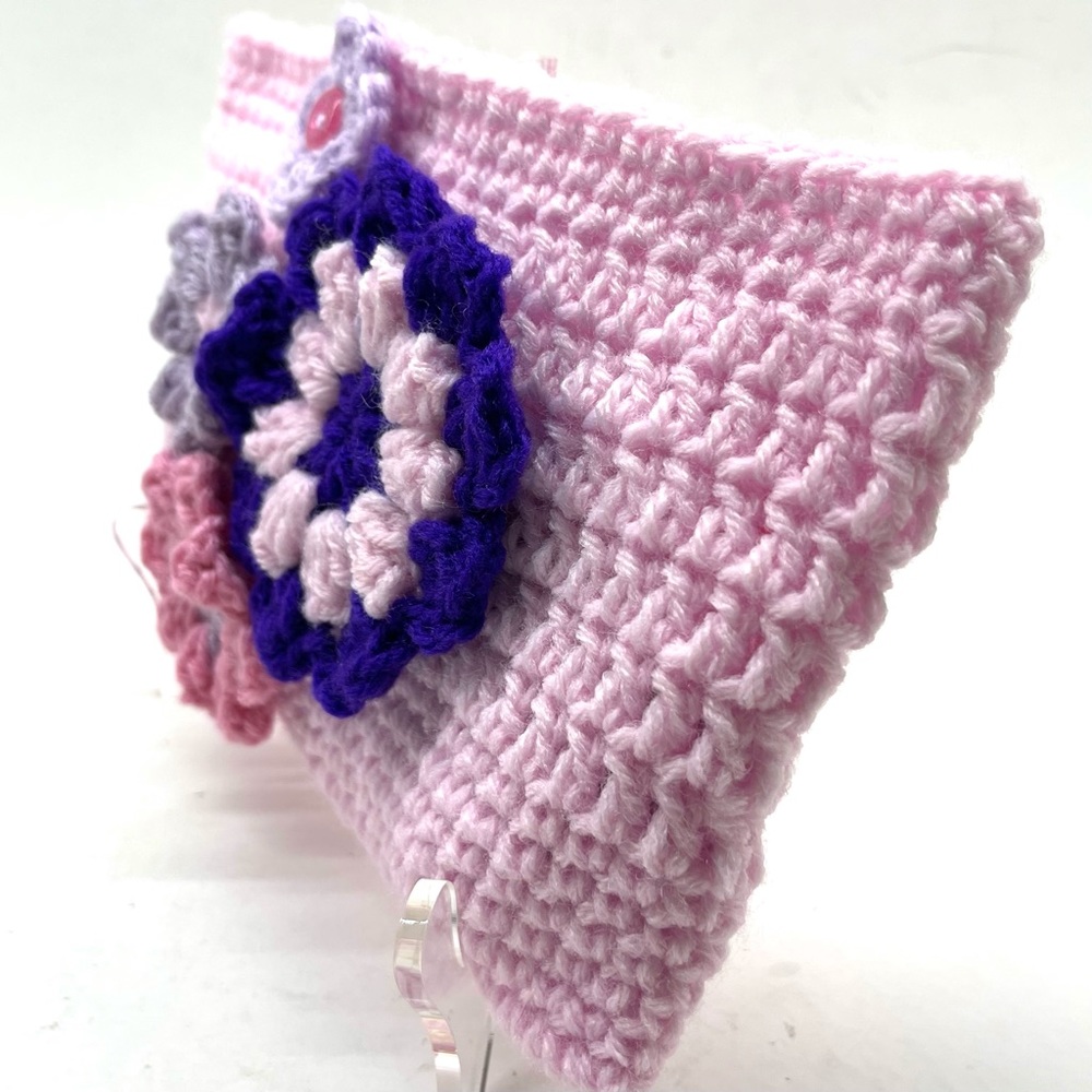 NWT Handmade Crochet Clutch Pink Snap Close - Picture 5 of 10